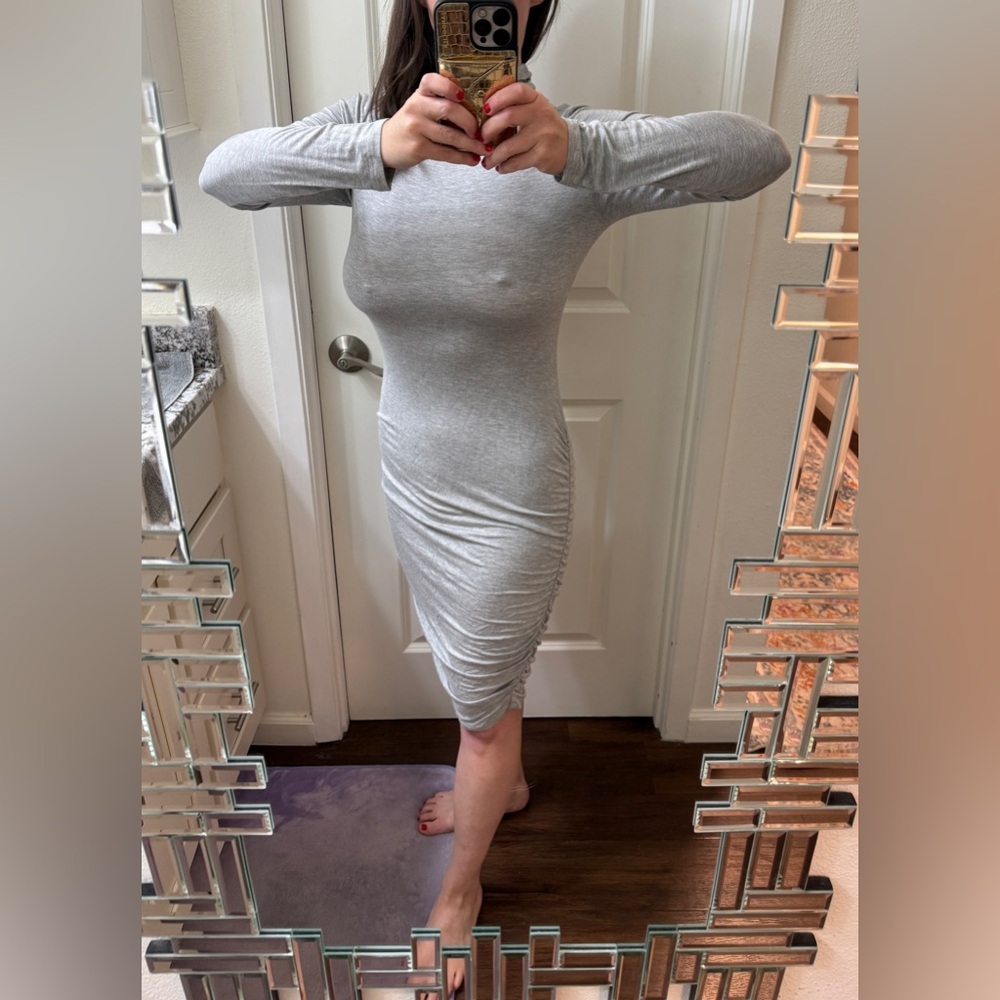 Grey, Ruched, Long Sleeve Dress, Women’s Size M